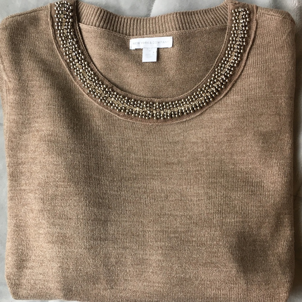 New York & Company Brown Beaded Sweater